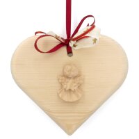 Pine wood heart with angel star - gold board - 5,5 inch