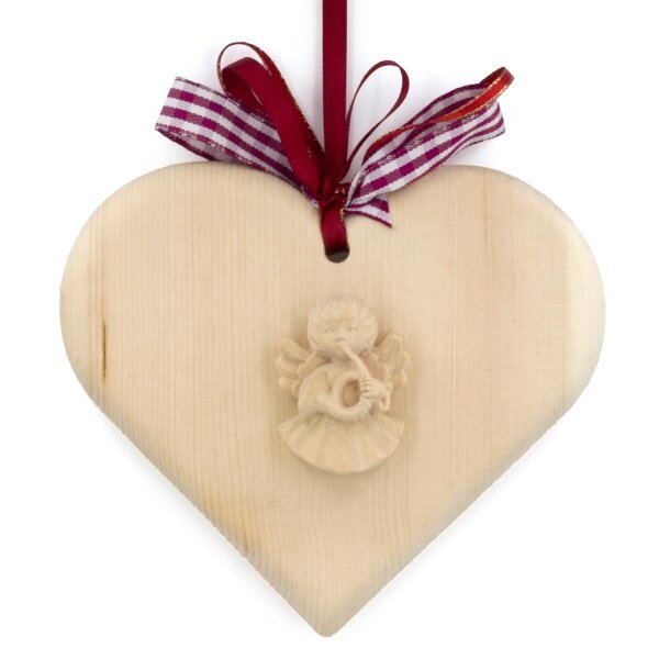 pine wood heart with angel instrument - gold board - 5,5 inch