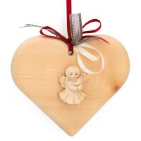 pine wood heart with angel violin - gold board - 5,5 inch