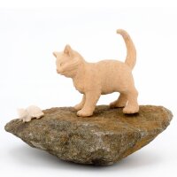 gatto con topolino - naturale - 8 cm
