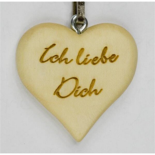 Porta chiavi "Ich liebe dich" - naturale con scritta - 3,5 cm