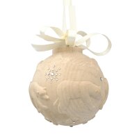 pallina di natale con orso - naturale con cristalli - 12 cm