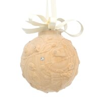 Pine wood ball with bird - natural - 3,1 inch