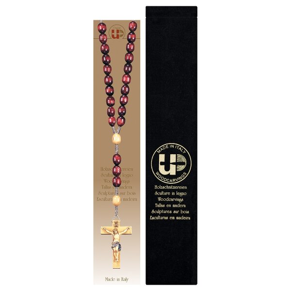 Rosary Exclusive Red-Wood Tone with Crucifix + Velvet case