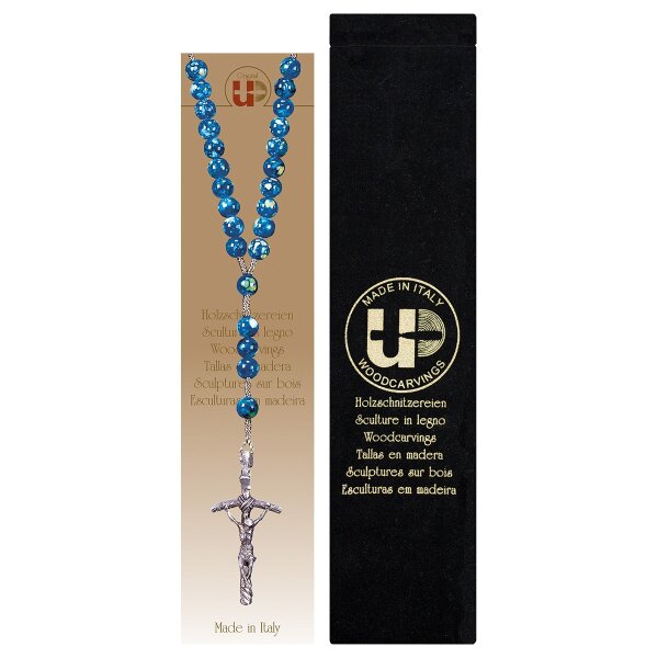 Rosary Exclusive Marbled Blue with Pope Cross + Velvet case