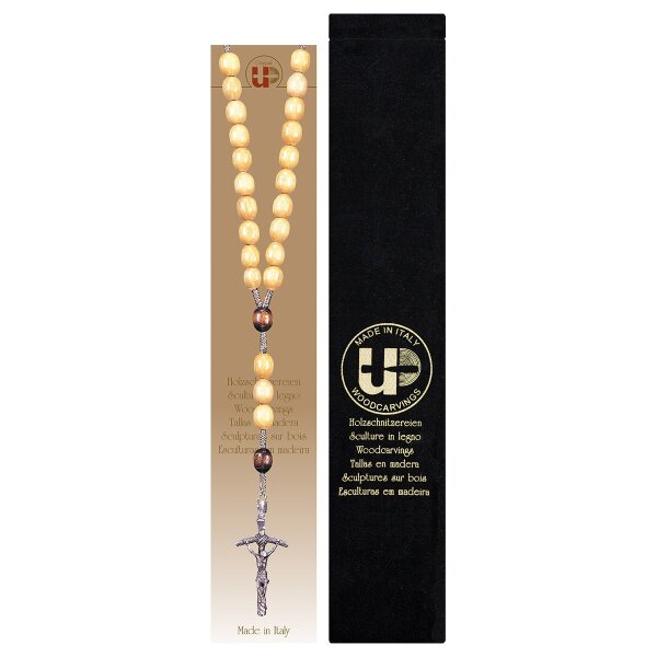 Rosary Exclusive Wood Tone-Brown with Pope Cross + Velvet case