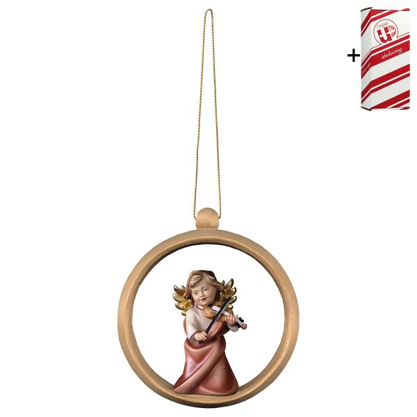 Heart Angel with violine - Wood sphere + Gift box