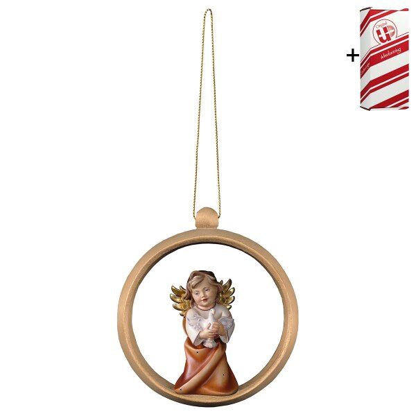 Heart Angel with dove - Wood sphere + Gift box