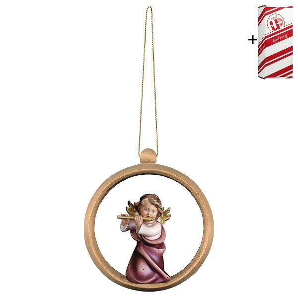 Heart Angel with flute - Wood sphere + Gift box
