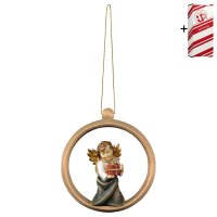 Heart Angel with present - Wood sphere + Gift box