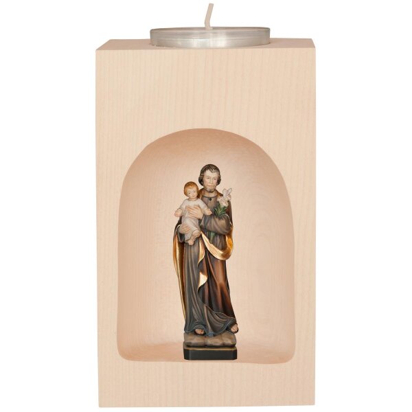 Candle holder with Joseph with child in Niche
