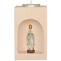 Candle holder with Our Lady of Lourdes in niche