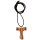 Tau cross necklace in olive - with brown leather strap