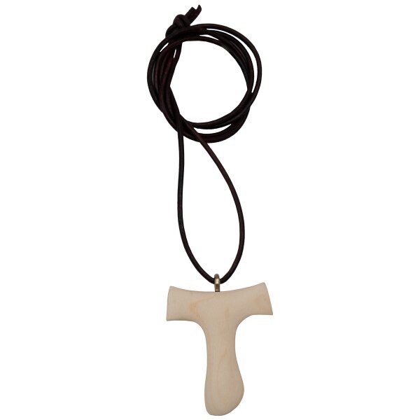 Halskette mit Tau-Kreuz Ahorn mit Lederband braun