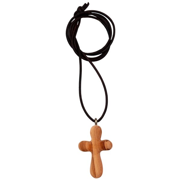 Halskette mit Kreuz Oliv - mit Lederband braun