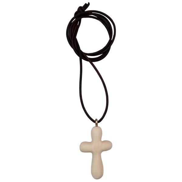 Halskette mit Kreuz Ahorn - mit Lederband braun